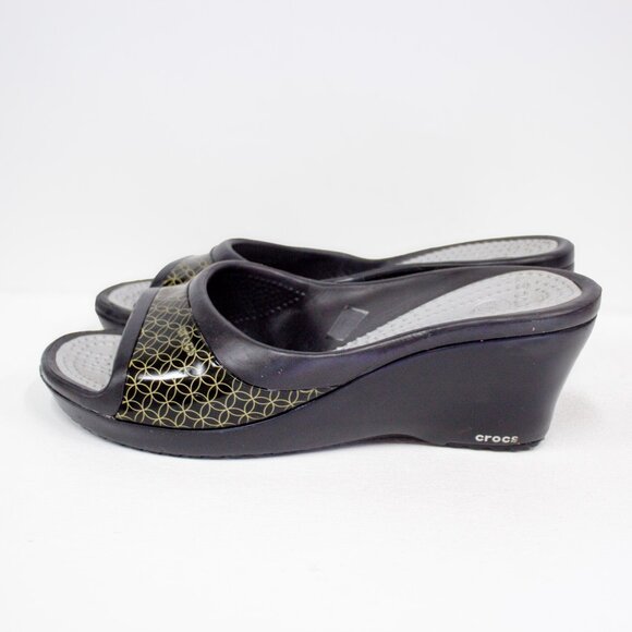 Crocs Sassari Sandals Black Open Toe Wedge Heel Comfort Shoes Womens Size 10 - Picture 5 of 10